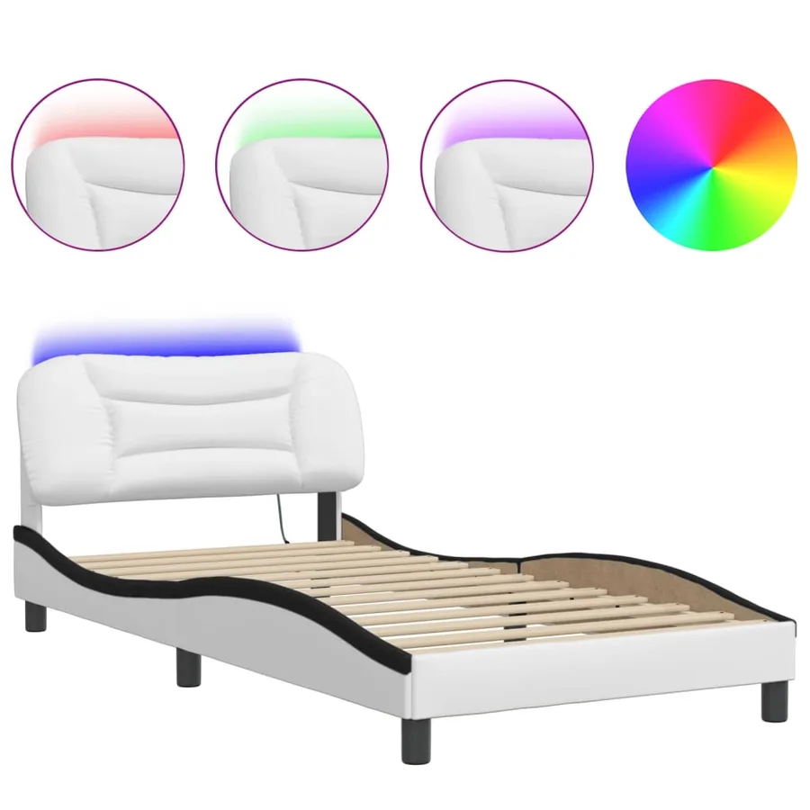 Cadre de lit avec LED sans matelas Hvar blanc et noir 100x200 cm - 2