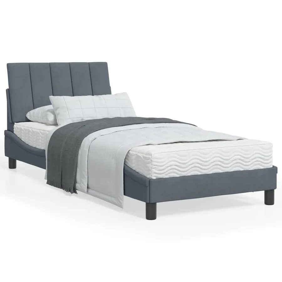 Lit avec matelas Hanko gris foncé 90x200 cm velours