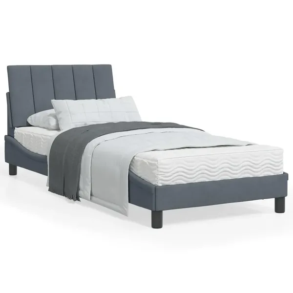 Lit avec matelas Hanko gris foncé 90x200 cm velours