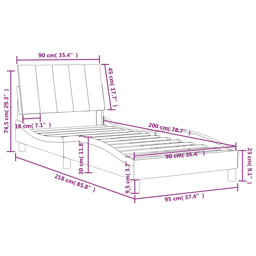 Lit avec matelas Hanko gris foncé 90x200 cm velours - 11