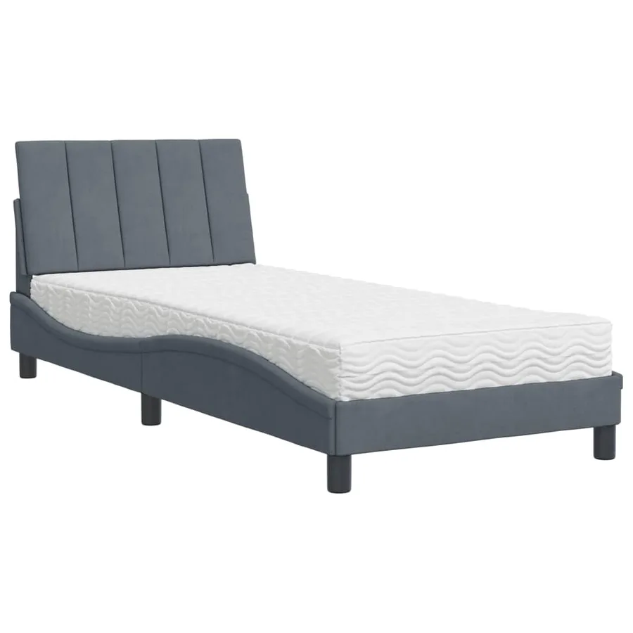 Lit avec matelas Hanko gris foncé 90x200 cm velours - 2