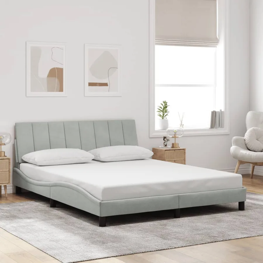 Cadre de lit avec LED sans matelas Hanko gris clair 160x200cm velours - 4