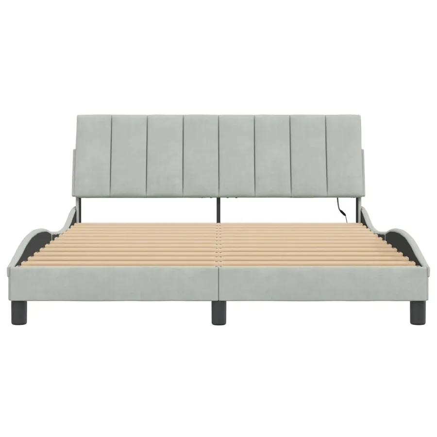 Cadre de lit avec LED sans matelas Hanko gris clair 160x200cm velours - 6