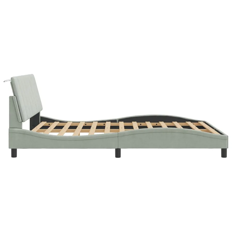 Cadre de lit avec LED sans matelas Hanko gris clair 160x200cm velours - 7