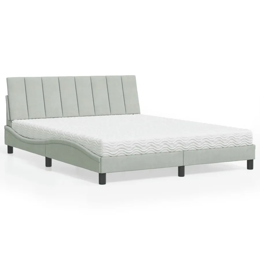 Lit avec matelas Hanko gris clair 160x200 cm velours