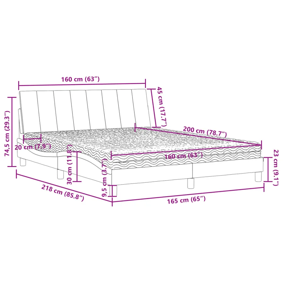 Lit avec matelas Hanko gris clair 160x200 cm velours - 11