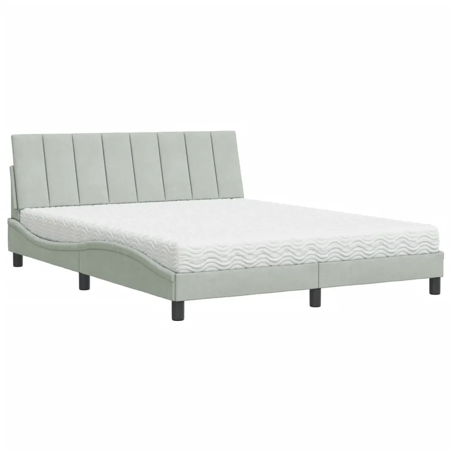 Lit avec matelas Hanko gris clair 160x200 cm velours - 2