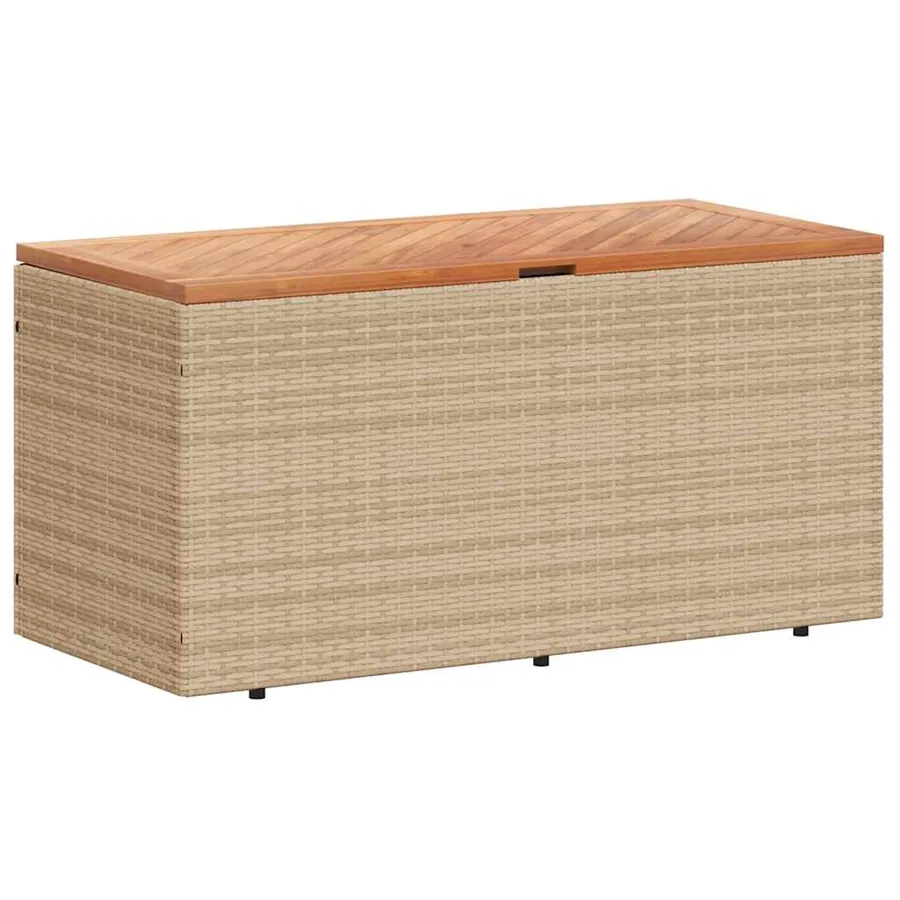 Boîte de rangement de jardin beige résine tressée bois d'acacia - 2