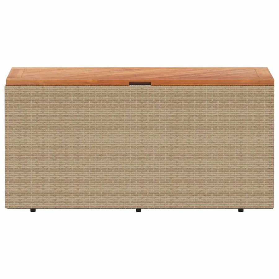 Boîte de rangement de jardin beige résine tressée bois d'acacia - 4
