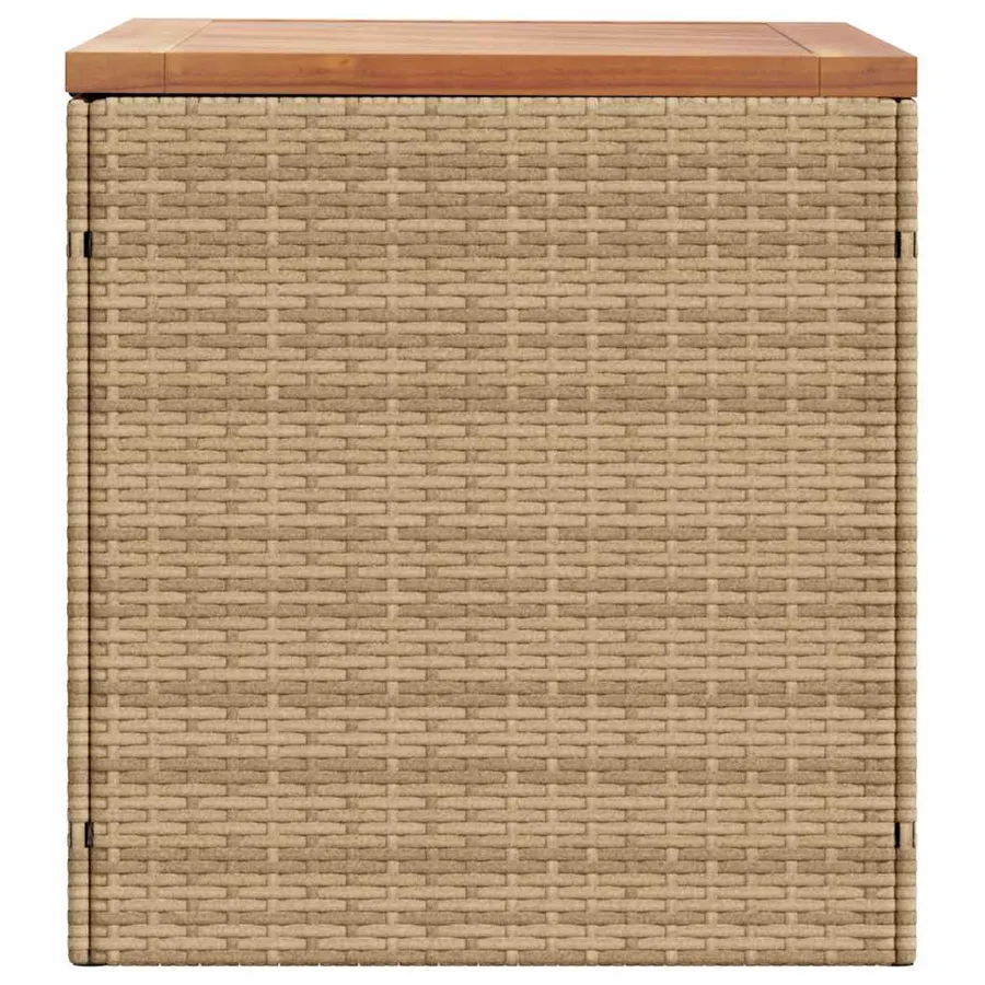 Boîte de rangement de jardin beige résine tressée bois d'acacia - 5