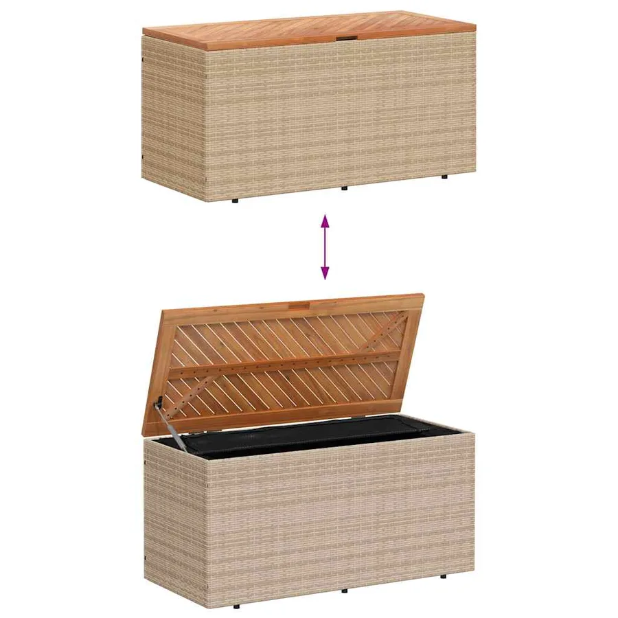 Boîte de rangement de jardin beige résine tressée bois d'acacia - 7