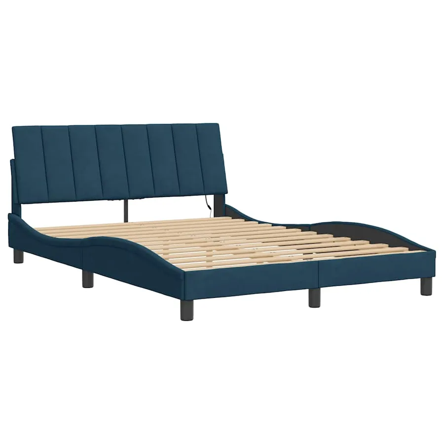Cadre de lit avec LED sans matelas Hanko bleu 140x200 cm velours - 3