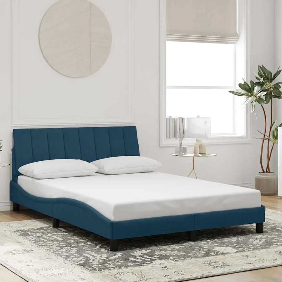 Cadre de lit avec LED sans matelas Hanko bleu 140x200 cm velours - 4