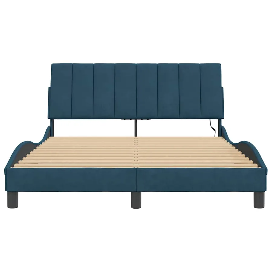 Cadre de lit avec LED sans matelas Hanko bleu 140x200 cm velours - 6