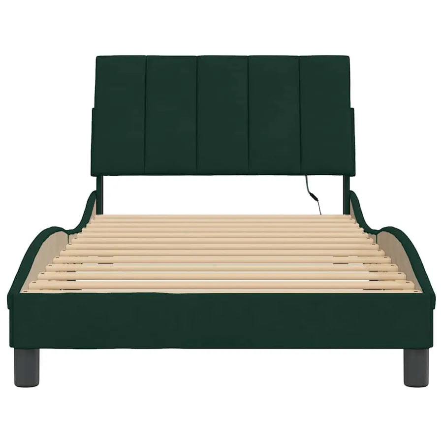 Cadre de lit avec LED sans matelas Hanko vert foncé 100x200cm velours - 6