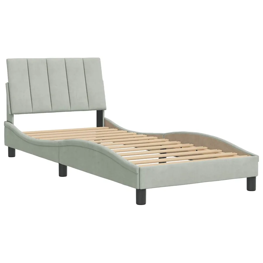 Cadre de lit sans matelas Hanko gris clair 90x200 cm velours - 3