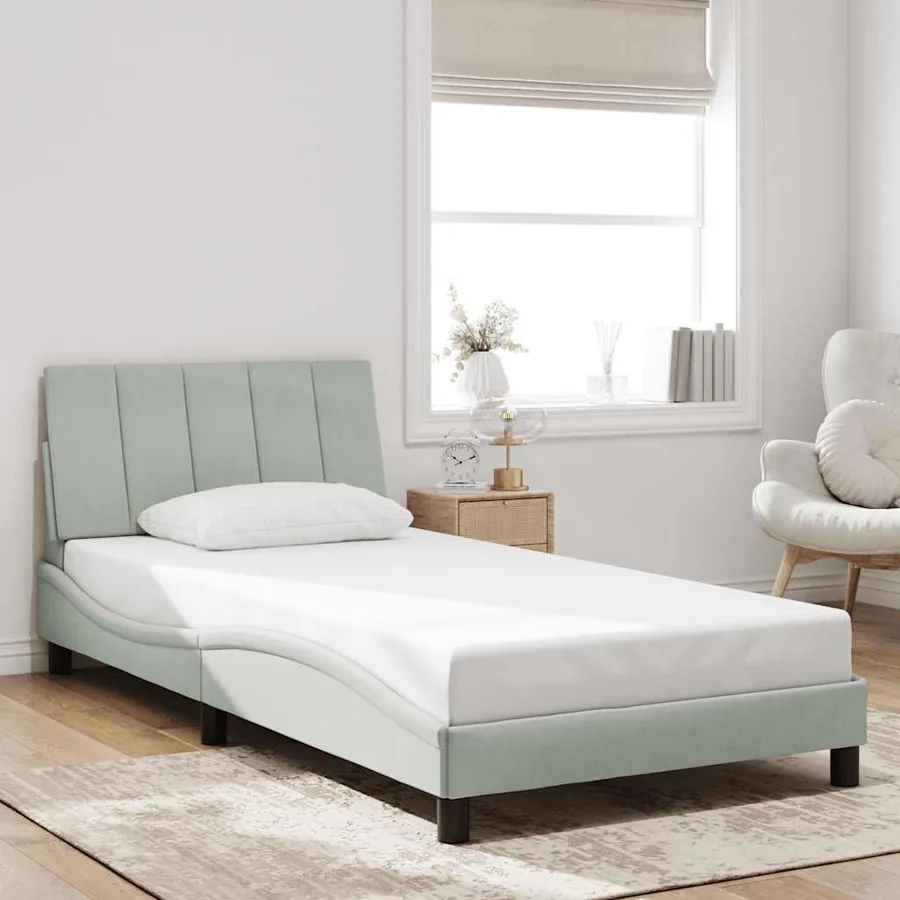 Cadre de lit sans matelas Hanko gris clair 100x200 cm velours