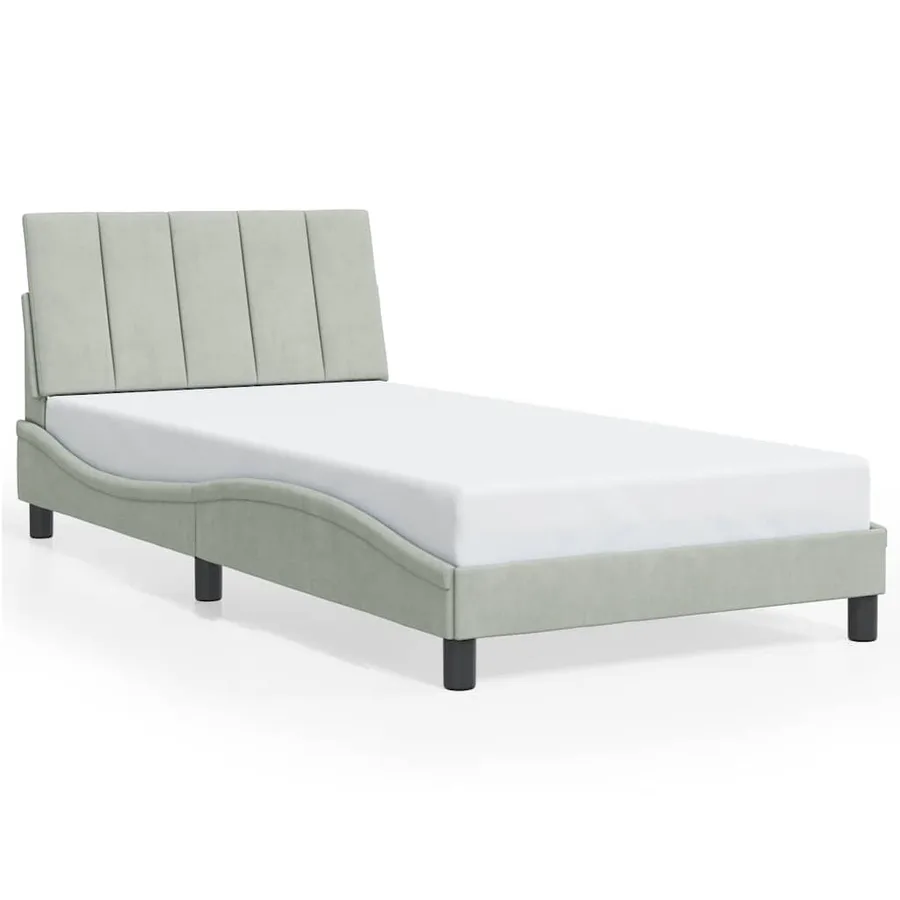 Cadre de lit sans matelas Hanko gris clair 100x200 cm velours - 2