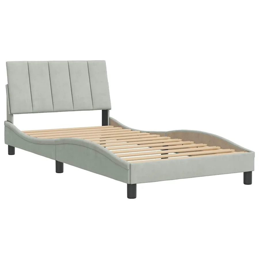 Cadre de lit sans matelas Hanko gris clair 100x200 cm velours - 3