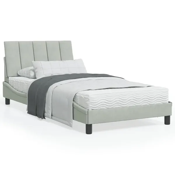 Lit avec matelas Hanko gris clair 100x200 cm velours