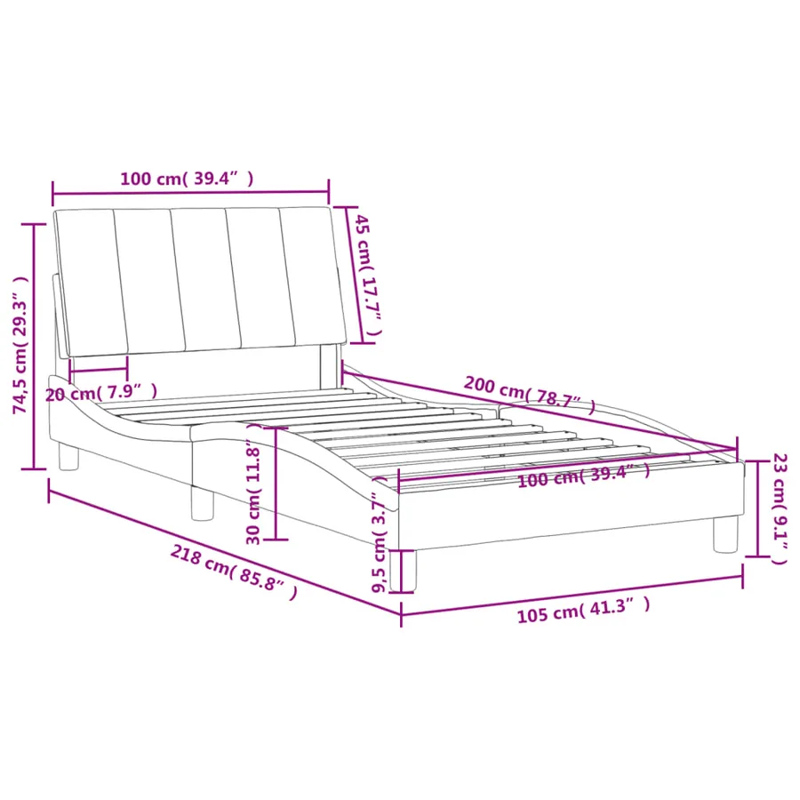 Lit avec matelas Hanko gris clair 100x200 cm velours - 11