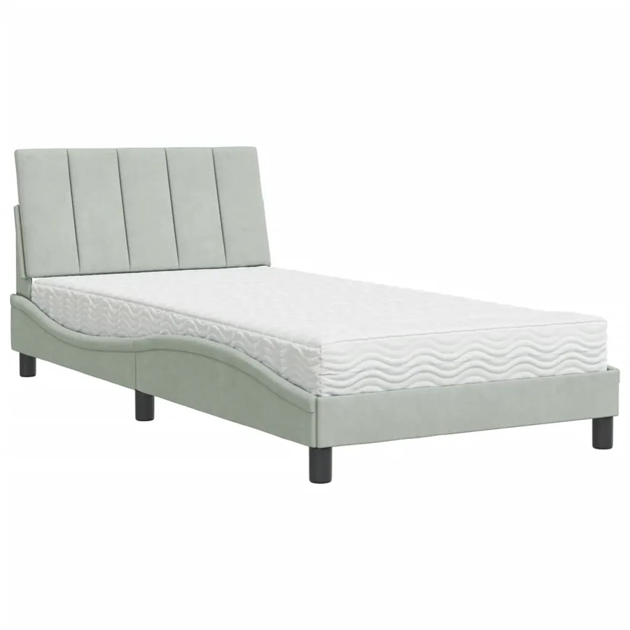 Lit avec matelas Hanko gris clair 100x200 cm velours - 2