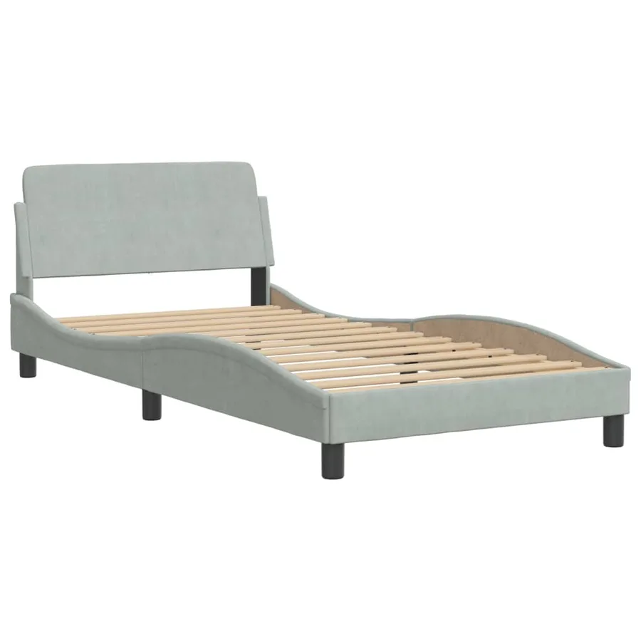 Lit avec matelas Hanko gris clair 100x200 cm velours - 4