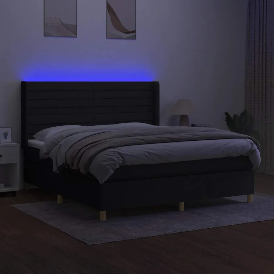 Sommier à lattes de lit matelas et LED Noir 180x200 cm Tissu - 3