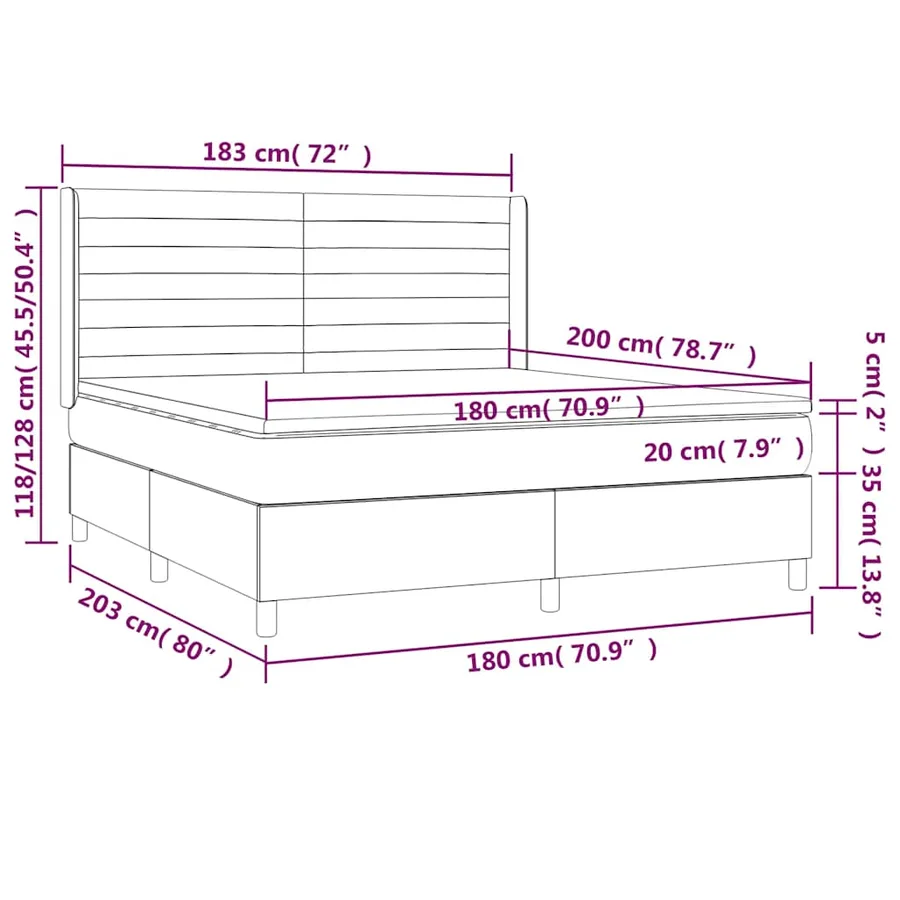 Sommier à lattes de lit matelas et LED Noir 180x200 cm Tissu - 8