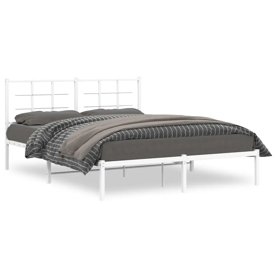 Cadre de lit métal sans matelas et tête de lit blanc 160x200 cm - 2