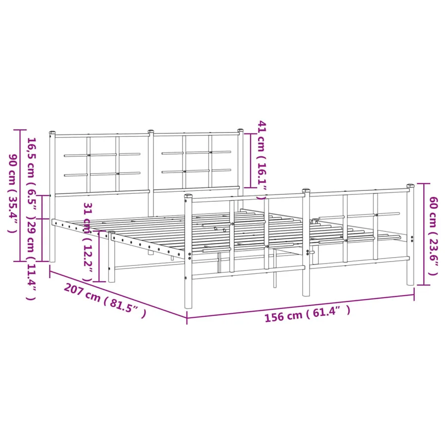 Cadre de lit métal sans matelas et pied de lit blanc 150x200 cm - 10