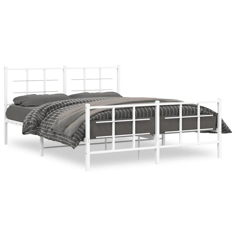 Cadre de lit métal sans matelas et pied de lit blanc 150x200 cm - 2