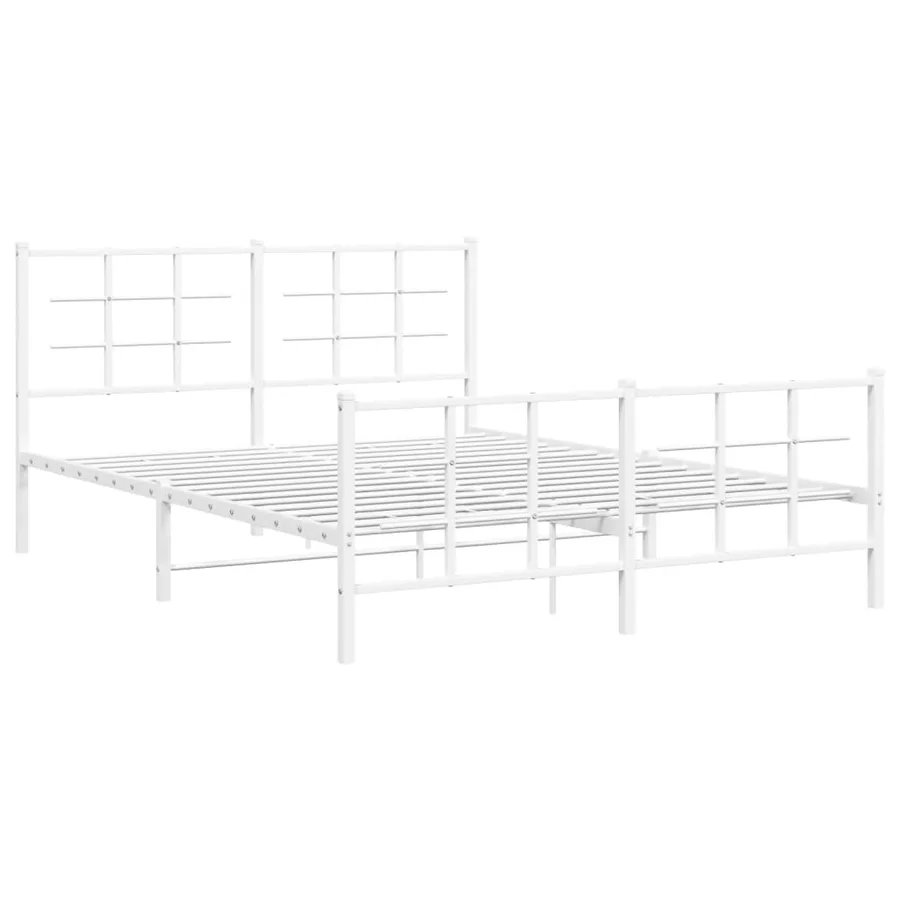 Cadre de lit métal sans matelas et pied de lit blanc 150x200 cm - 3