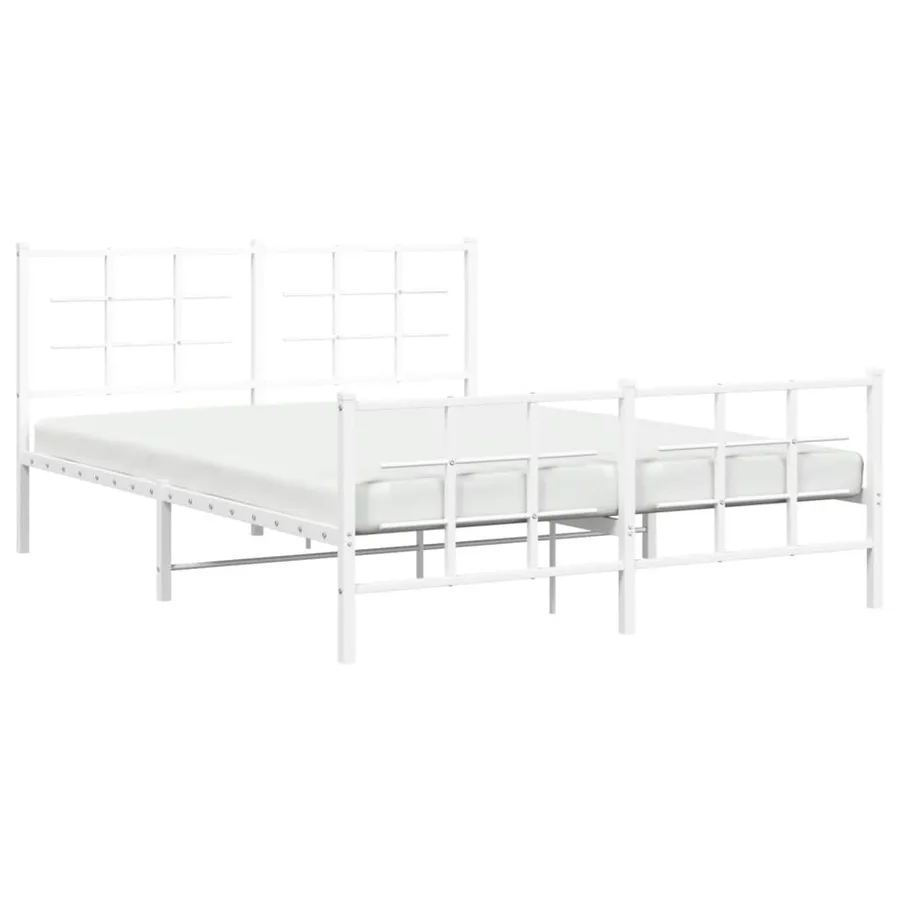 Cadre de lit métal sans matelas et pied de lit blanc 150x200 cm - 4
