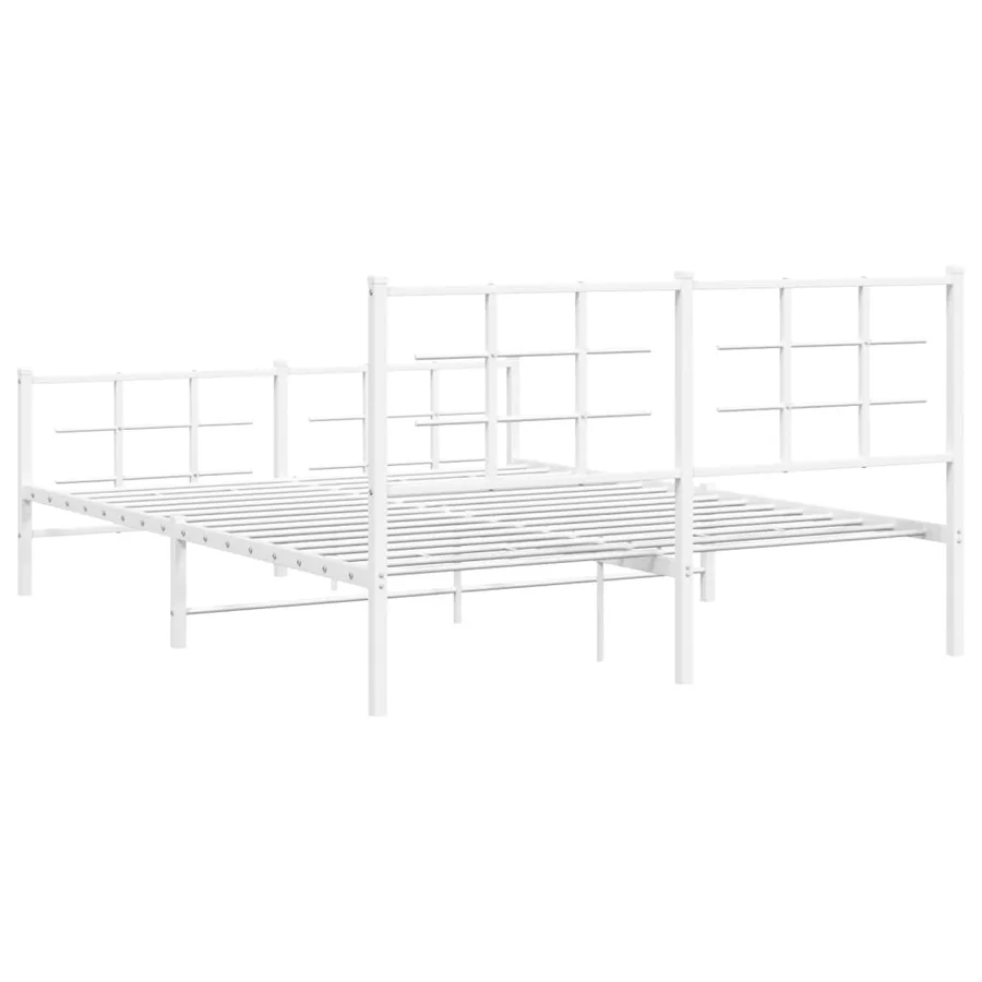 Cadre de lit métal sans matelas et pied de lit blanc 150x200 cm - 7