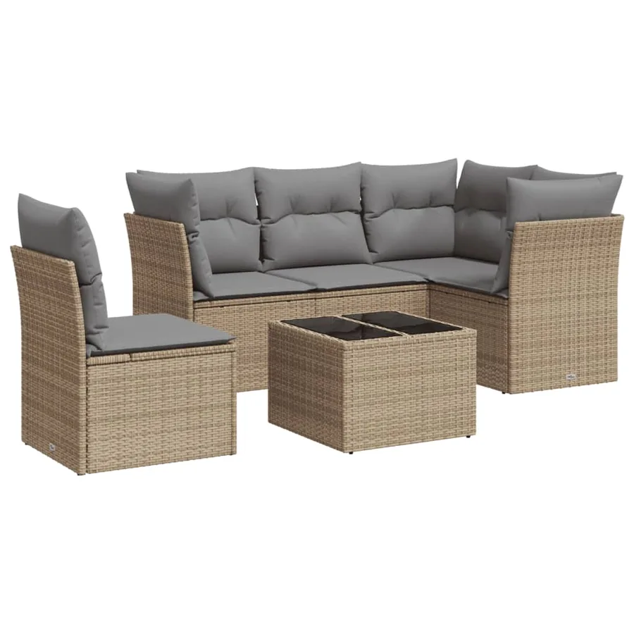 Salon de jardin avec coussins 6 pcs beige résine tressée - 2
