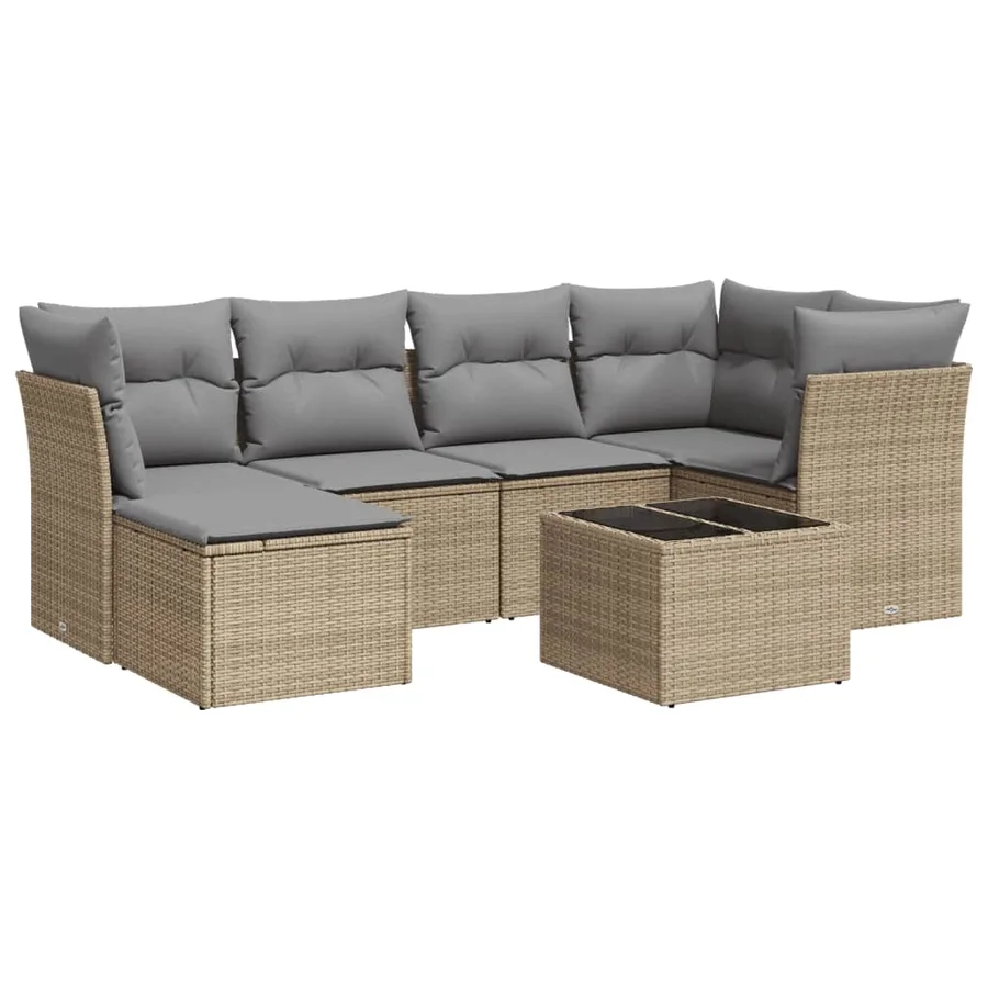 Salon de jardin avec coussins 7 pcs beige résine tressée - 2