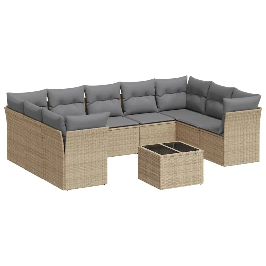 Salon de jardin avec coussins 10 pcs beige résine tressée - 2