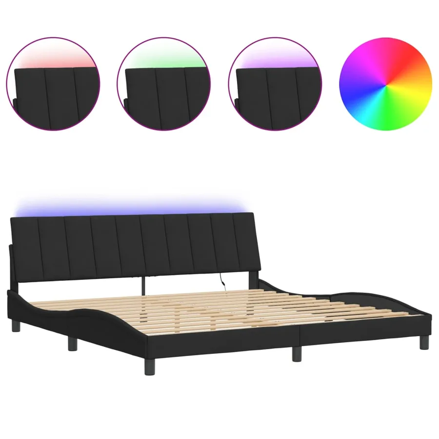 Cadre de lit avec LED sans matelas Hanko noir 200x200 cm velours - 2