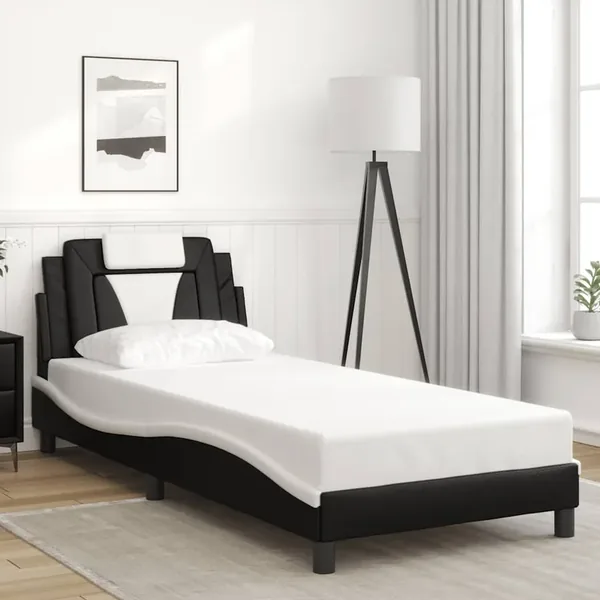 Cadre de lit Viana sans matelas noir et blanc 90x190 cm similicuir