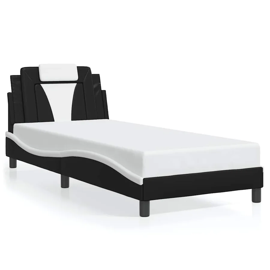 Cadre de lit Viana sans matelas noir et blanc 90x190 cm similicuir - 2