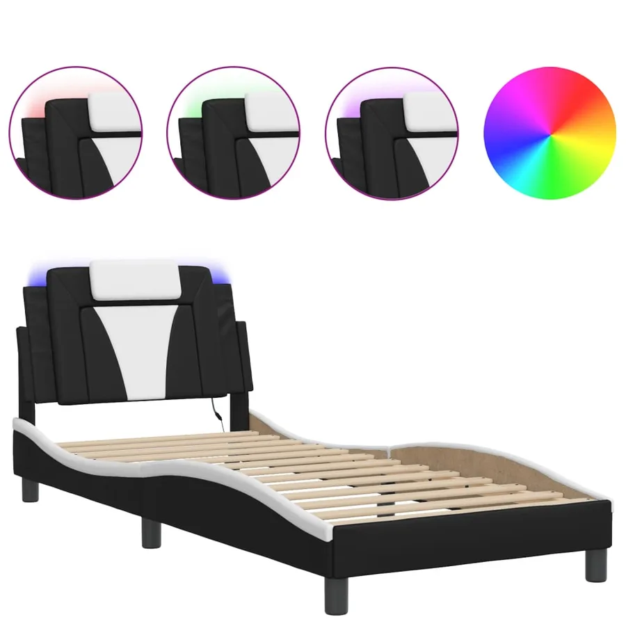 Cadre de lit Viana avec LED sans matelas noir et blanc 90x190 cm - 2