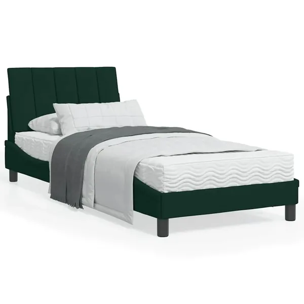 Lit avec matelas Hanko vert foncé 90x200 cm velours