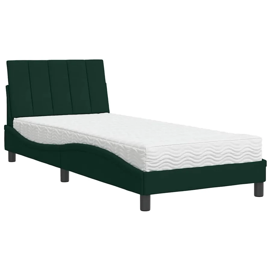 Lit avec matelas Hanko vert foncé 90x200 cm velours - 2
