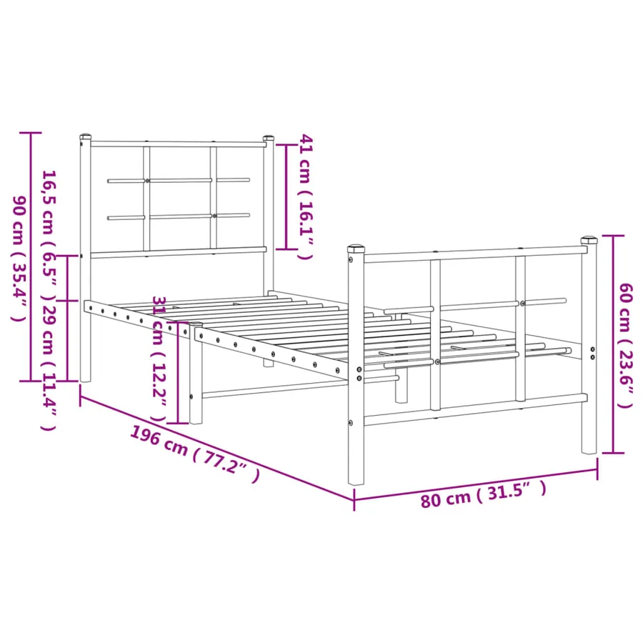 Cadre de lit métal sans matelas avec pied de lit blanc 75x190cm - 10