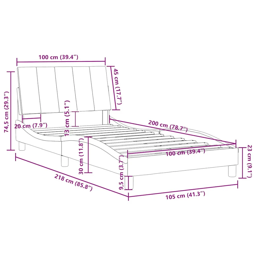 Cadre de lit sans matelas Hanko noir 100x200 cm velours - 12