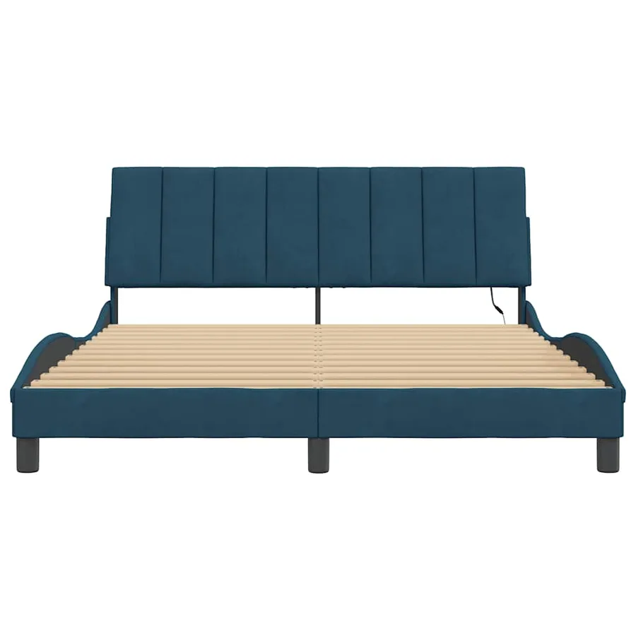 Cadre de lit avec LED sans matelas Hanko bleu 160x200 cm velours - 6