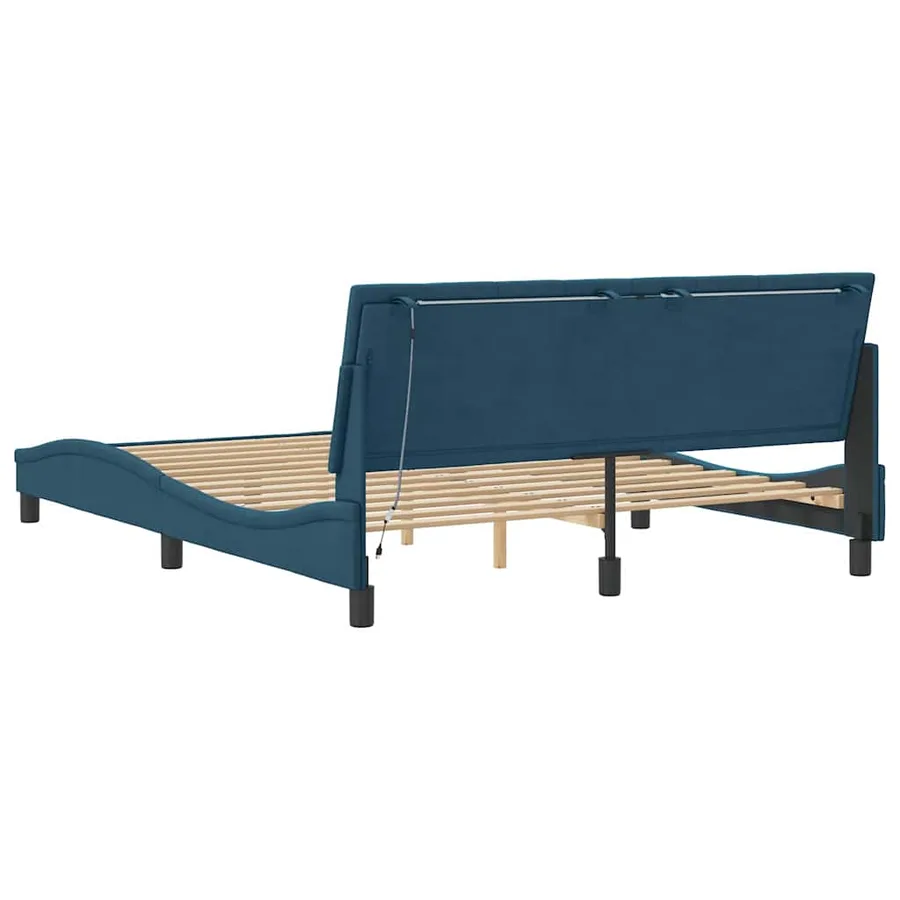 Cadre de lit avec LED sans matelas Hanko bleu 160x200 cm velours - 9