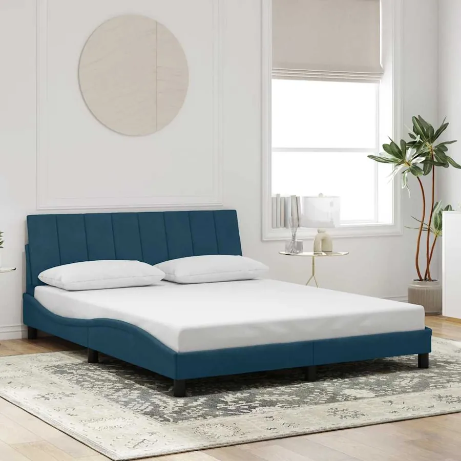 Cadre de lit sans matelas Hanko bleu 160x200 cm velours