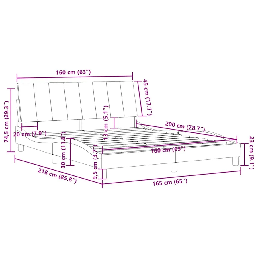 Cadre de lit sans matelas Hanko bleu 160x200 cm velours - 12